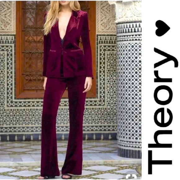 Theory Pants - THEORY | Cotton/Lycra Blend Purple Velvet Mid Rise Flare Trouser Pants Size 4
